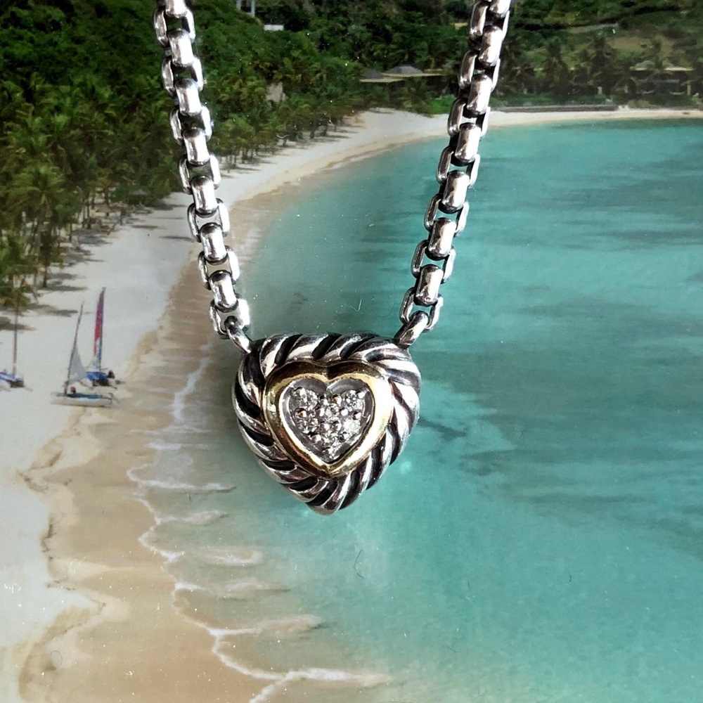David Yurman Diamond Heart Cookie Necklace